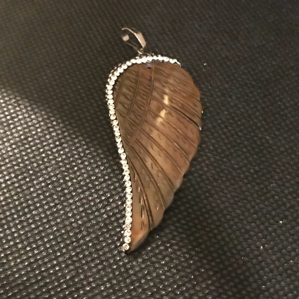 Brand New Natural Shell & Pave Angel Wing Pendant